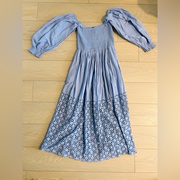 Free People Dresses & Skirts - Free people smocked blue maxi eyelet dress blue size small